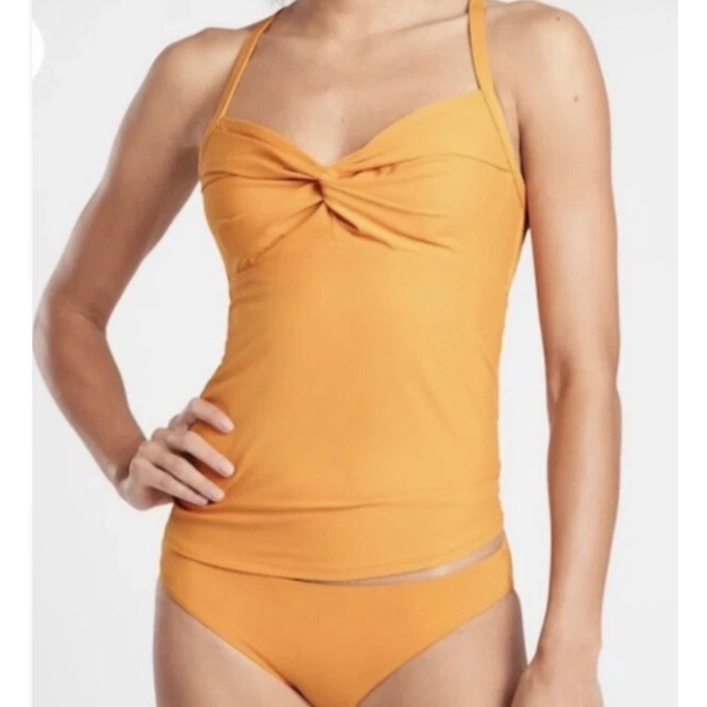 Athleta Aqualuxe Twist Front Tankini Top Yellow 36B/C Adjustable Straps Swim